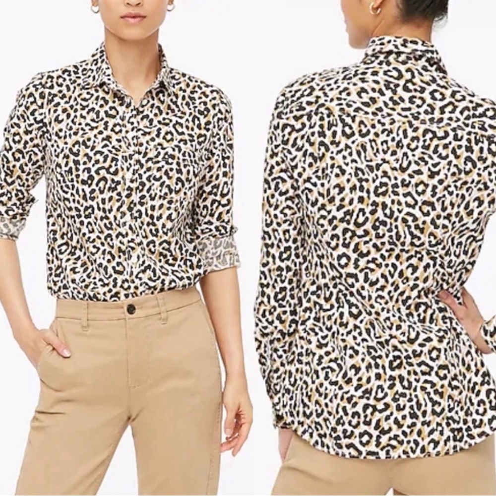 J. Crew Factory Leopard Print Cotton Poplin Button-Up Shirt Women’s XXS